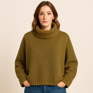 Shannon Passero Olive Green 100% Cotton Cowl Neck Sweater O/S
